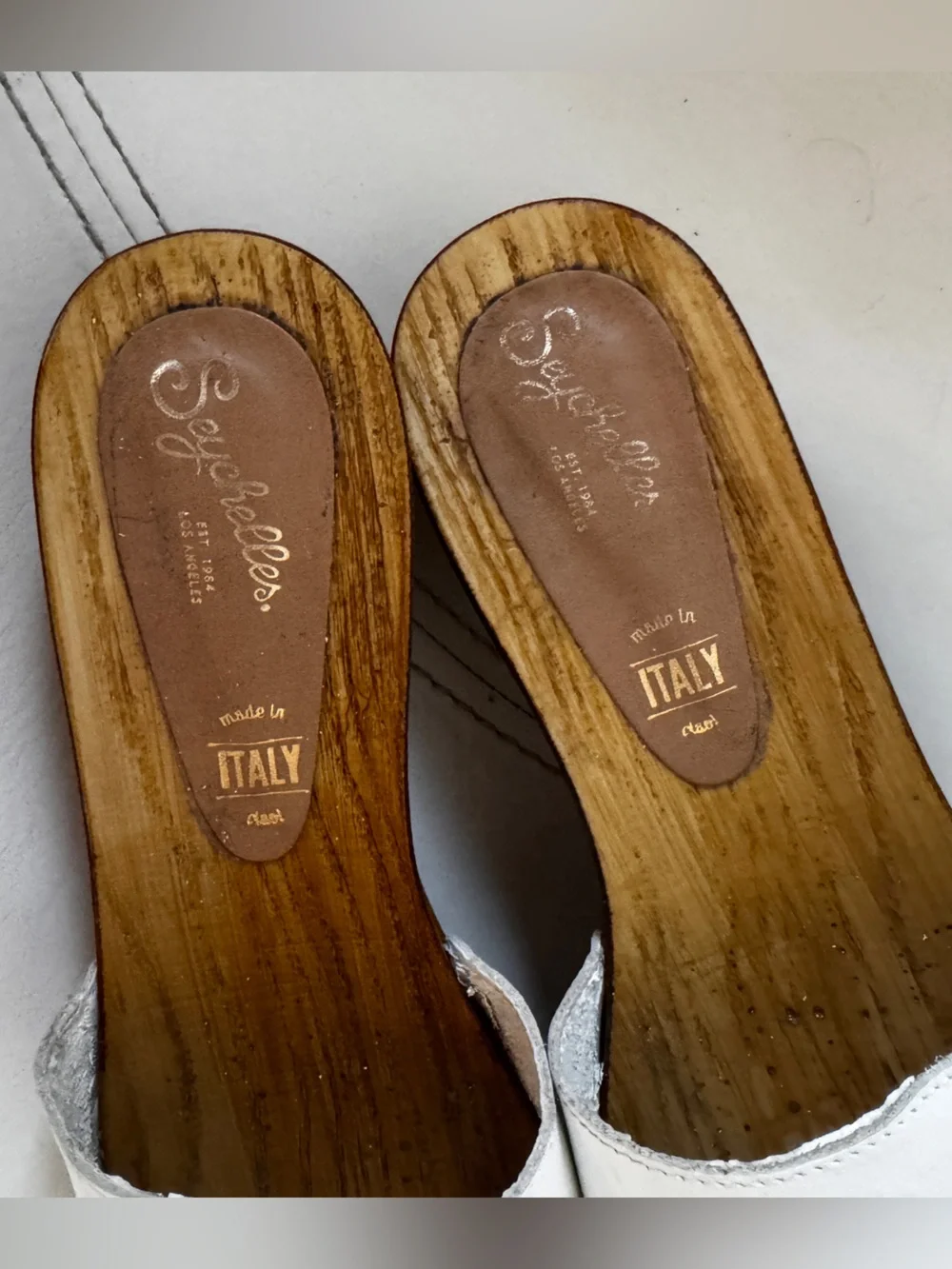 Seychelles Italian-Made White Leather Slide Sandals
